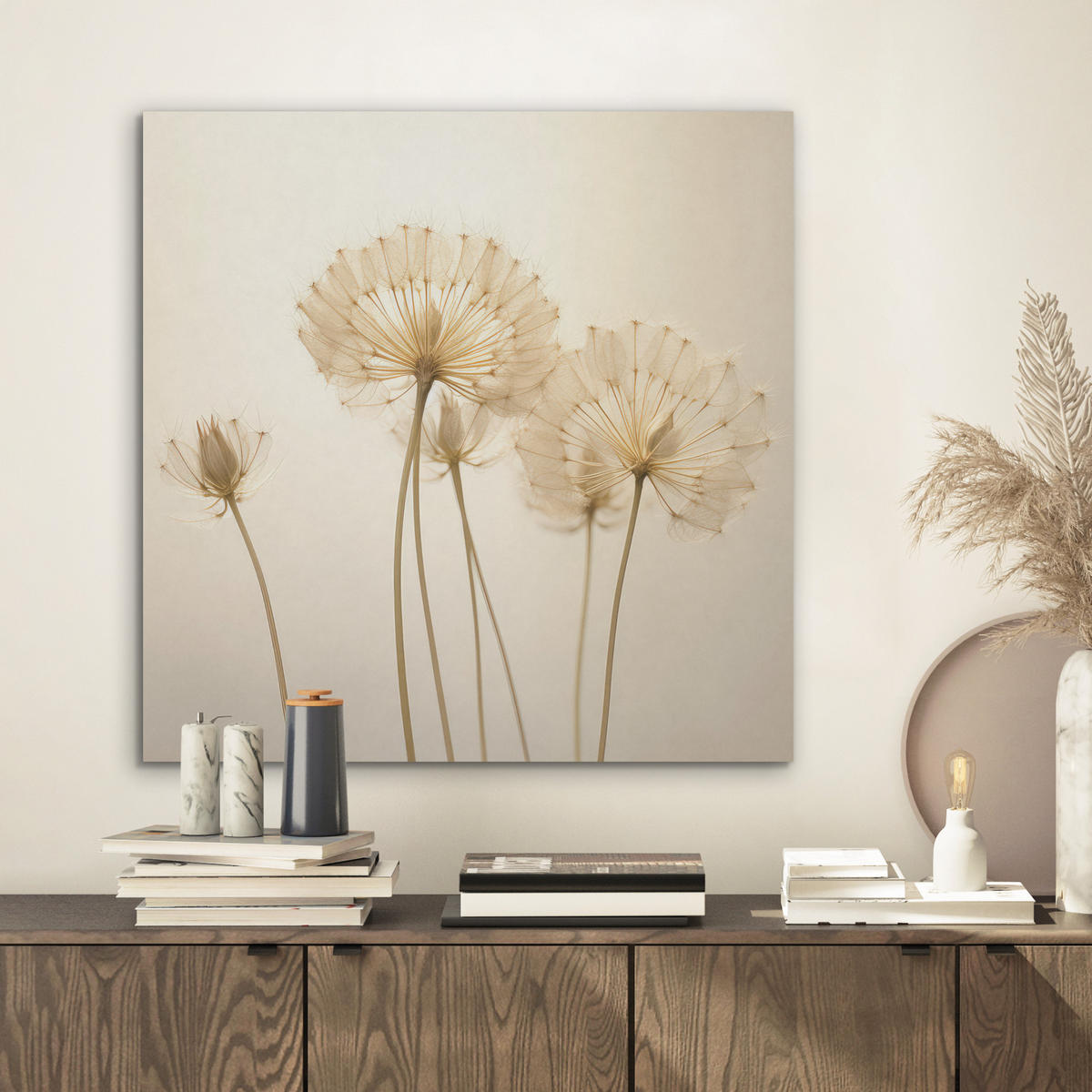 AKUSTIKBILD Sonnenlicht - Löwenzahn - Botanisch - Blumen Wandbilder 60x60 cm - Creme, Kunststoff (60/60/0.9cm) - MuchoWow