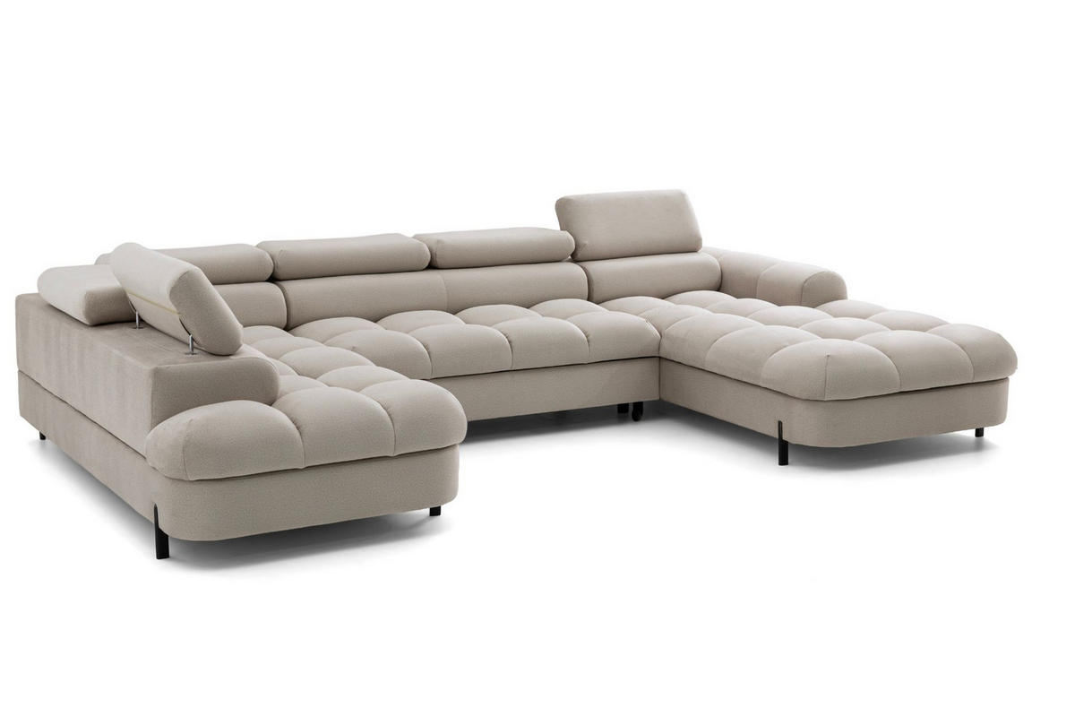 ECKSOFA U-Form BOWL U Links mit Schlaffunktion 125x265 Velours Creme - Creme/Schwarz, Holz/Textil (339/90/195cm) - Muffo