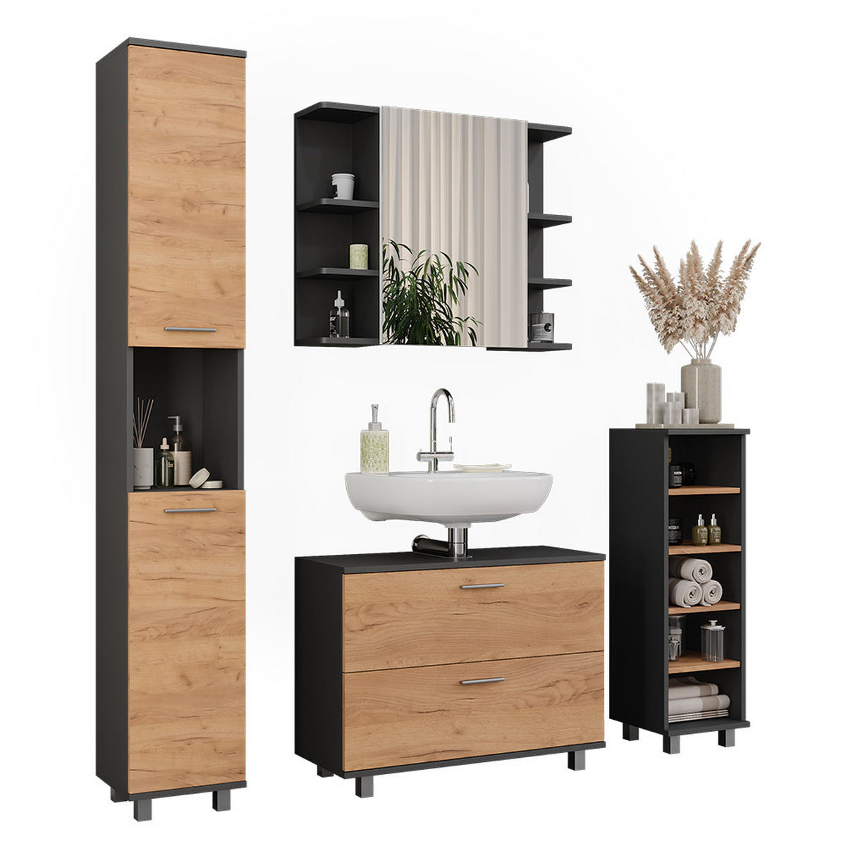 KOUPELNOVÝ NÁBYTEK Ilias Zlatý dub power/antracit - medově dubová, kompozitní dřevo (80.2/60.8/33cm) - Vicco