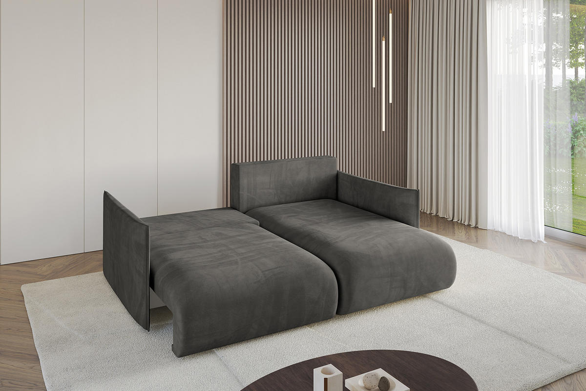 ECKSOFA Ottomane rechts ONESK-L 216x177x72 Dunkelgrau Velours - Dunkelgrau/Anthrazit, Holzwerkstoff/Kunststoff (177/216cm) - ALTDECOR