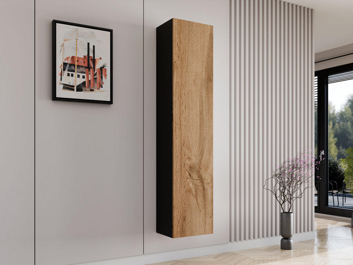 HÄNGEVITRINE 180 Vigo - Eiche Wotan/Schwarz, Holzwerkstoff (40/180/30cm) - MIRJAN24