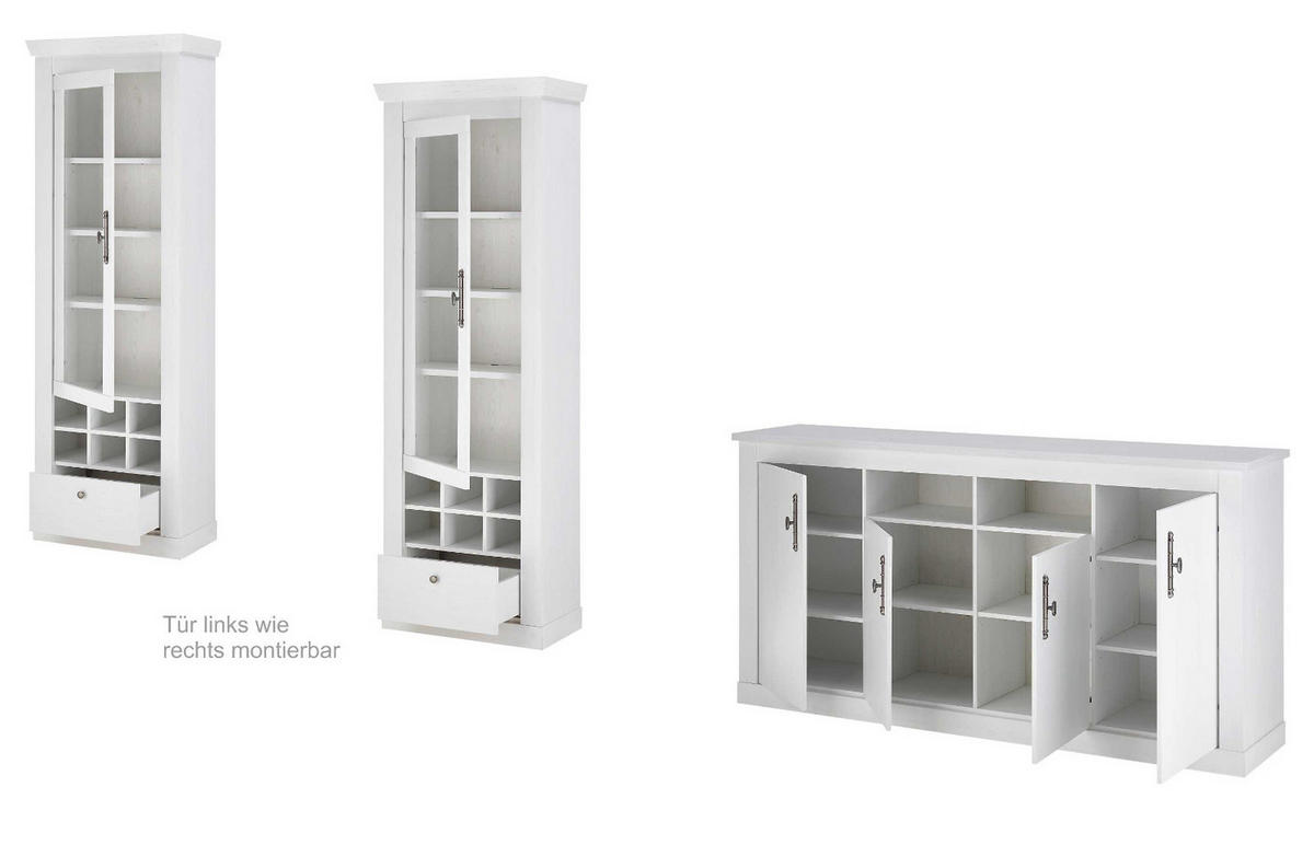 ESSZIMMER-SET Esszimmer Set 3-teilig weiß Pinie Landhaus, Soft-Close-Funktion - Silberfarben/Weiß, Glas/Holzwerkstoff (364/201/45cm) - Furn.Design