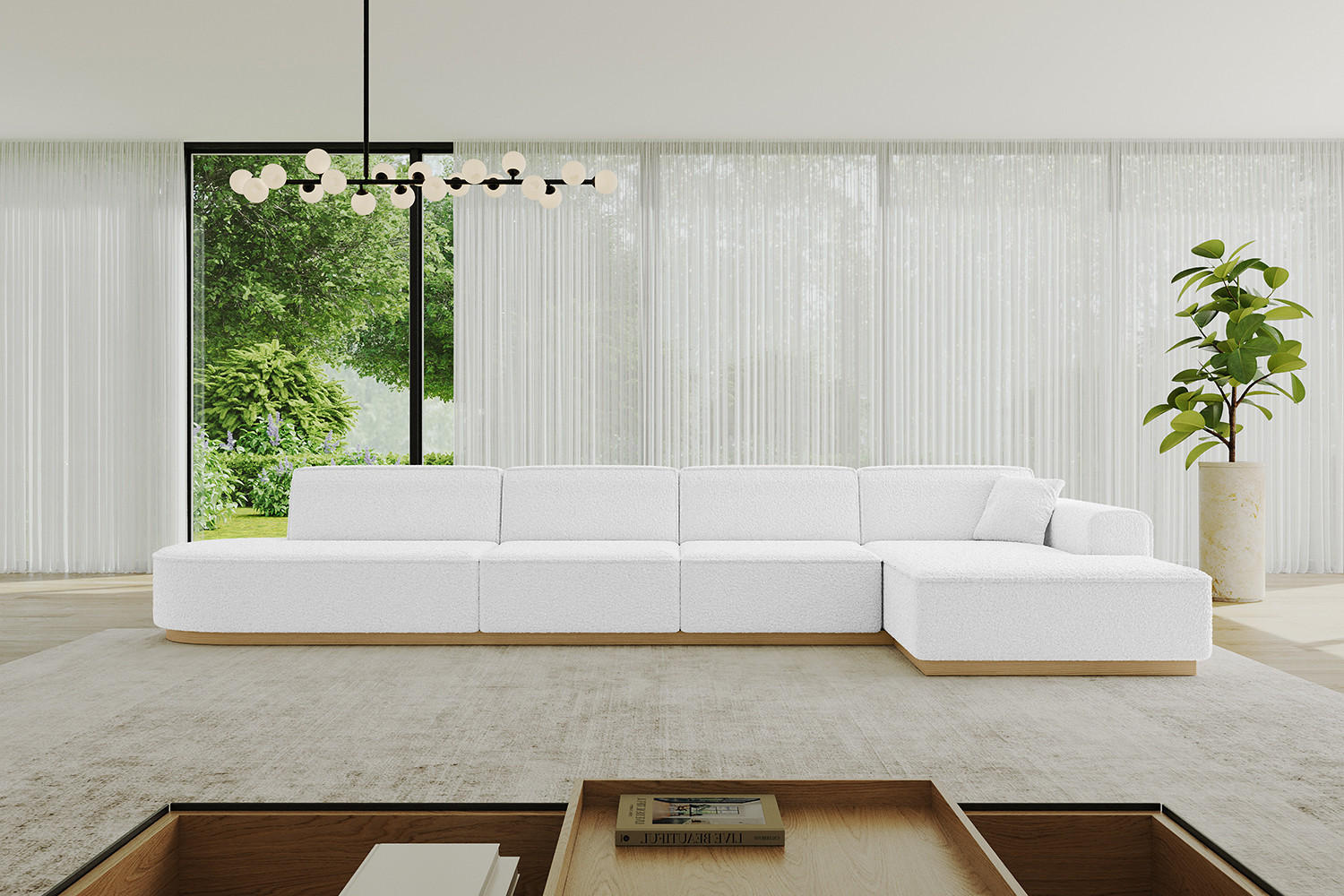 ECKSOFA Ottomane Rechts IREA-L3-v2 - 403x165x81 cm Weiß - Weiß, Holzwerkstoff/Textil (403/165cm) - ALTDECOR