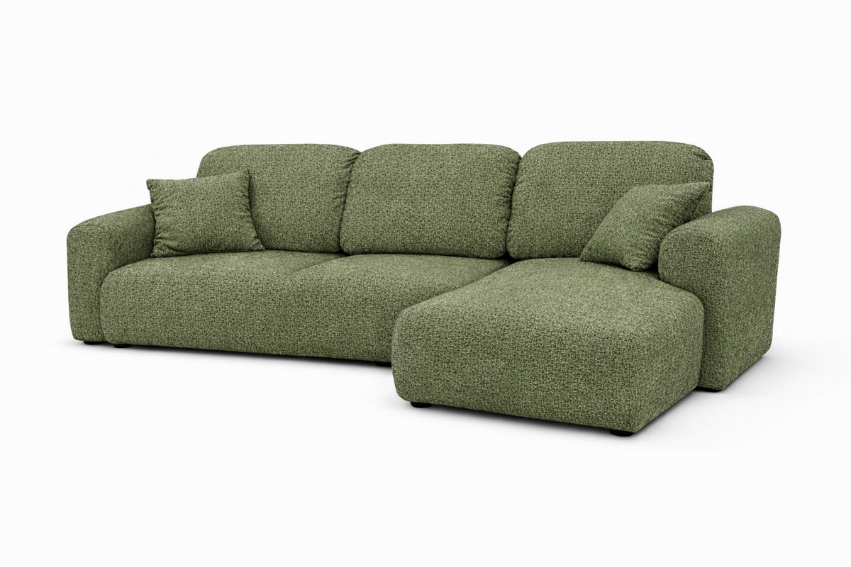 ECKSOFA Mit Schlaffunktion Und Bettkasten, Sofa L-Form Bingo L, Chenille-Stoff Artico, Moss, Rechts - Grün, Holz (250/142cm) - Kaiser Möbel