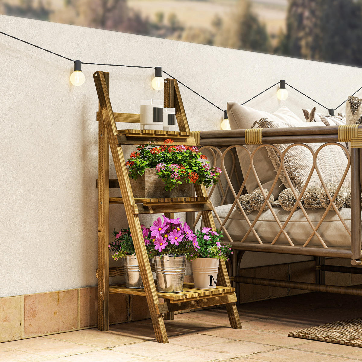 PFLANZENTREPPE Blumentreppe Blumenregal Pflanzregal, 6 Stufen, Tannenholz, Braun - Braun, Holz (37/93/40cm) - Outsunny