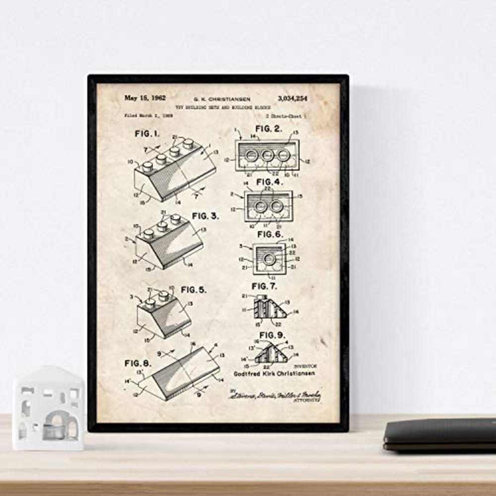 POSTER Lego Patent A3 Schwarzer Rahmen - Schwarz, Papier (29.7/5/42cm) - Nacnic