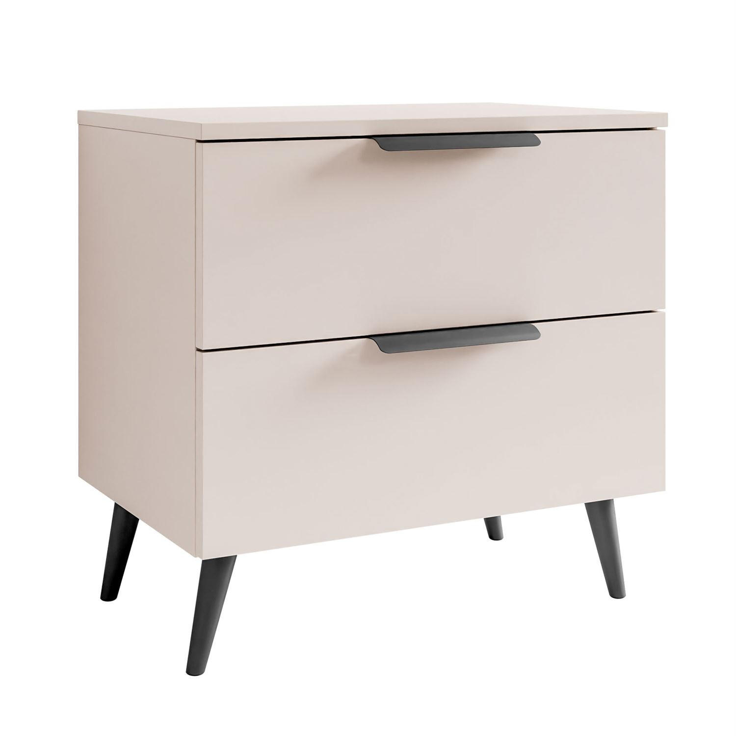 NACHTKOMMODE LINA KASCHMIR 2S auf schrägen Beinen LED schwarze Beine und Griffe - Ecru, Holzwerkstoff (55/55/37cm) - Lookway