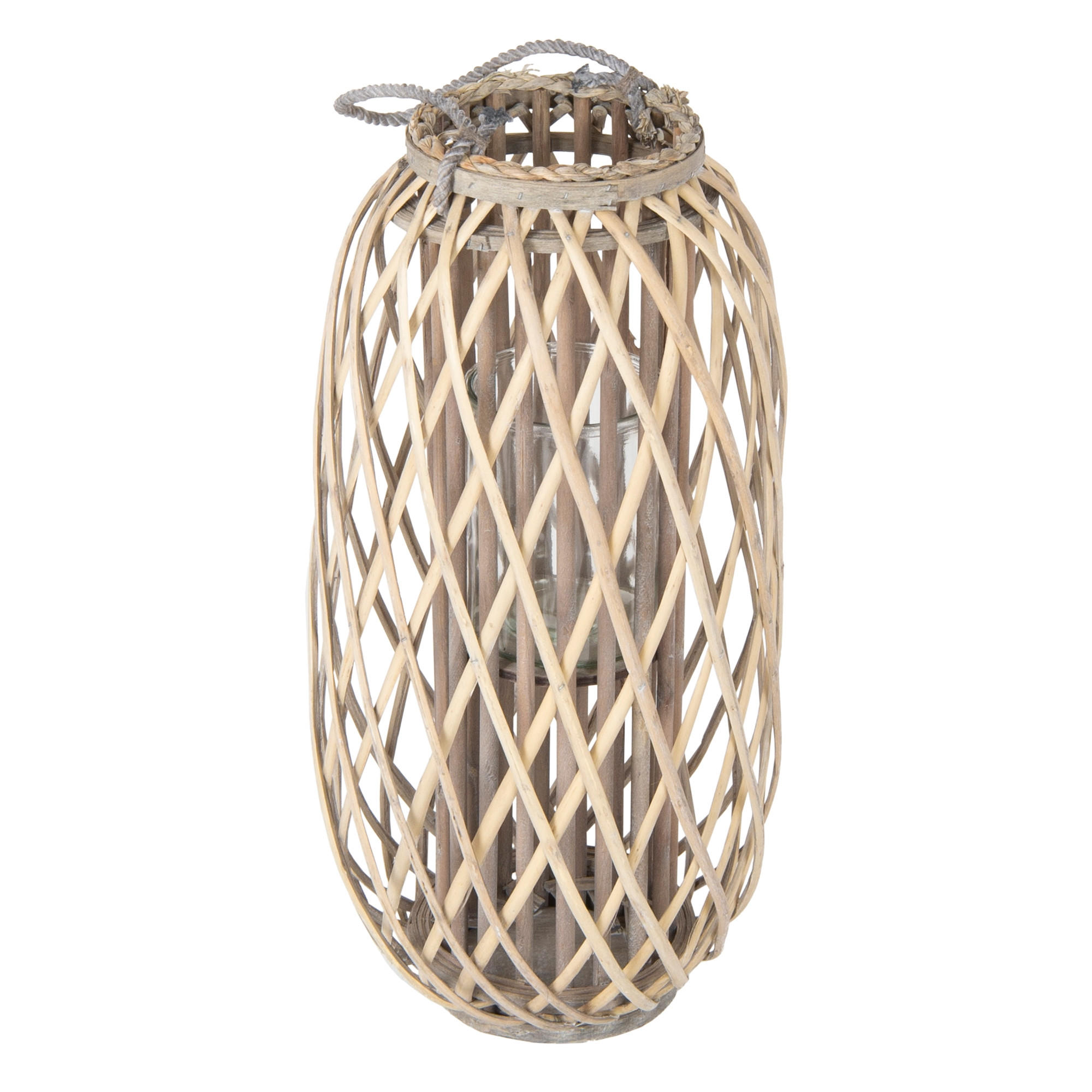 LATERNE Ried 60xØ30 cm Natur mit Henkel und Glaseinsatz - Braun, Naturmaterialien (30/60/30cm) - ECD-Germany