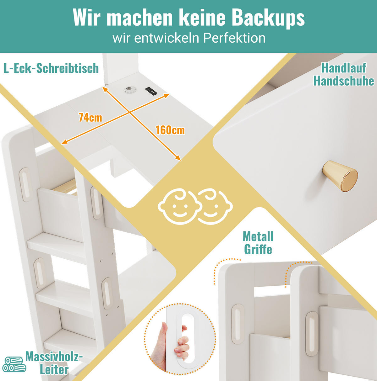 HOCHBETT 90/200 cm Weiß aus Holz mit Schreibtisch - Weiß, Holzwerkstoff (90/200cm) - OKMYHOME