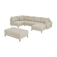 WOHNLANDSCHAFT inkl. Hocker Alma Beige Cord - Beige/Braun, Holz/Textil (310/81/161cm) - S-Style Möbel