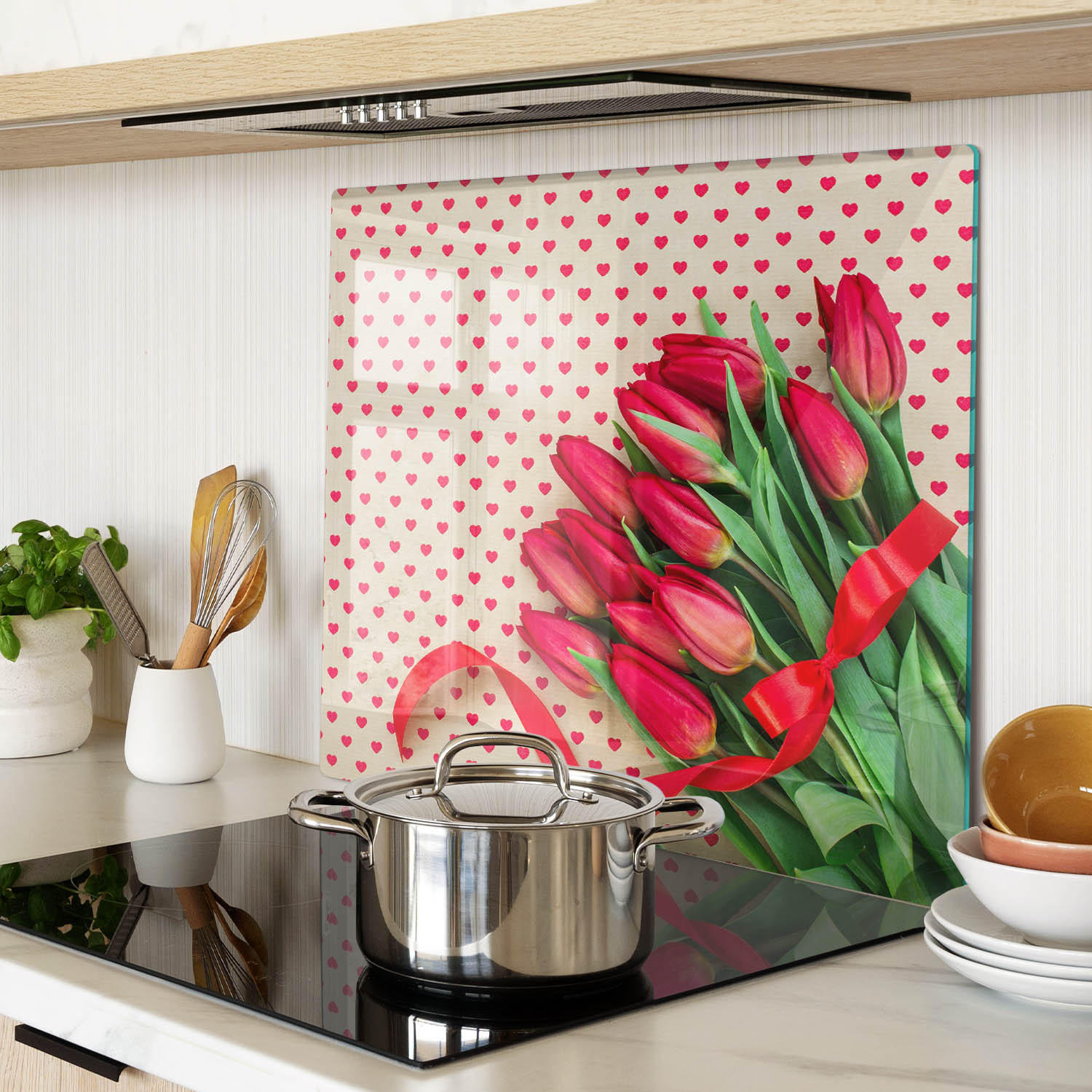 GLASPLATTE 60x52 cm Tulpenherzen - Rot, Glas (60/0.4/52cm) - TULUP