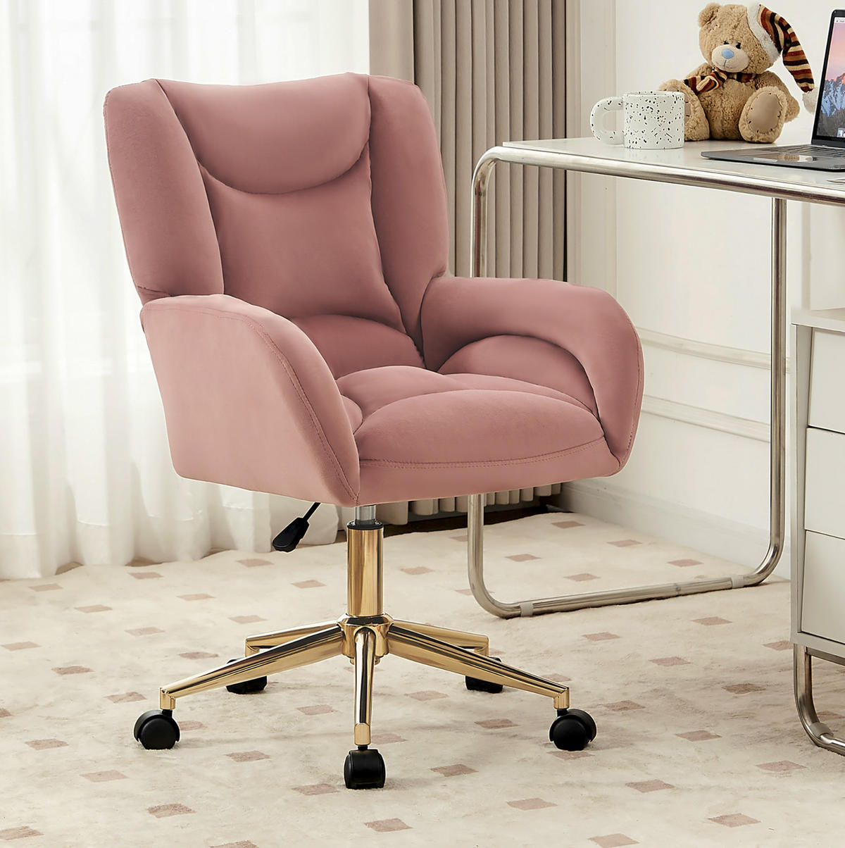 DREHSTUHL höhenverstellbar 64 x 62 x 92,5 cm Samt Pink - Pink, Metall (62/92.5/64cm) - Meubliv