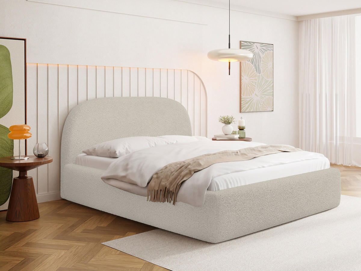 POLSTERBETT Puro mit Bettkasten, Beige Boucle 120 x 200 cm – mit Metall-Lattenrost - Beige/Birkefarben, Holzwerkstoff/Kunststoff (120/200cm) - WFL GROUP