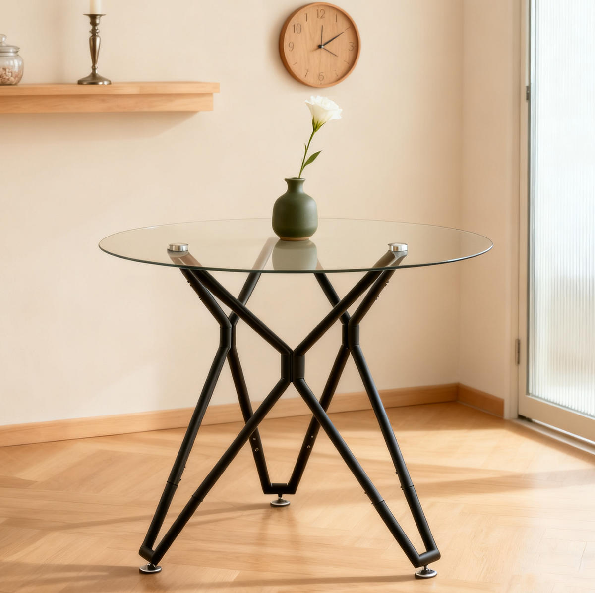 ESSTISCH 90/90/78 cm aus Glas und Metall in Schwarz, rund und platzsparend - Schwarz, Glas (90/90/78cm) - Flora Grace