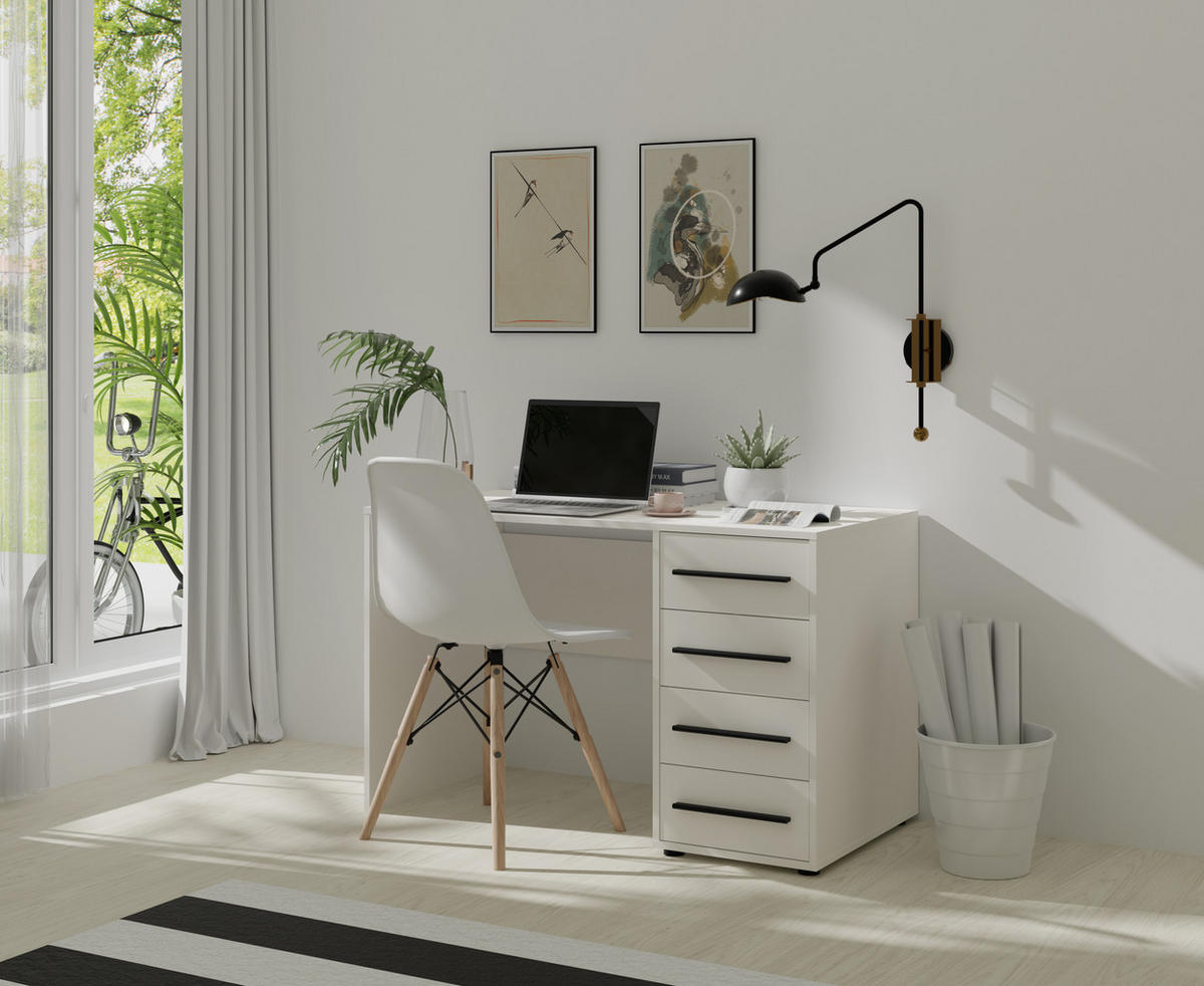 SCHREIBTISCH Modena 120x60 in Weiß mit Schubladen - Schwarz/Weiß, Holzwerkstoff/Kunststoff (60/120/75cm) - Ravio