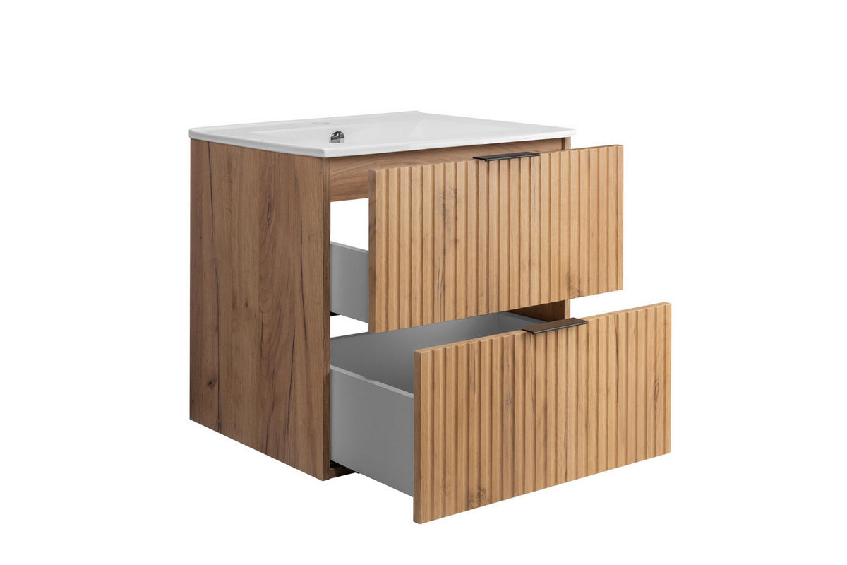 WASCHBECKUNTERSCHRANK FLOW + Waschbecken Eiche Craft 60/57/46 cm - Eichefarben, Holzwerkstoff (60/57/46cm) - Rodan