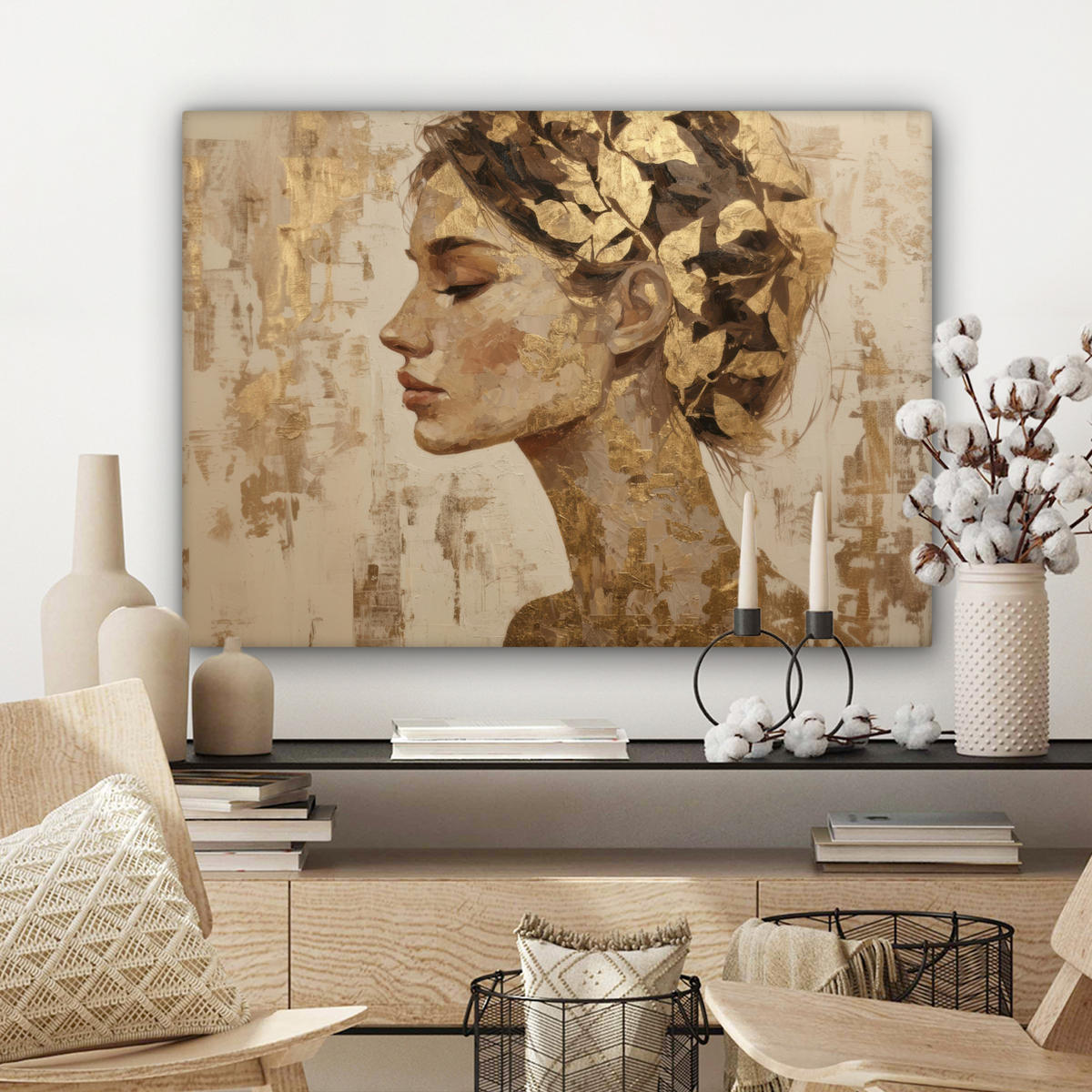 LEINWANDBILD Frau - Gold - Abstrakt - Textur Wandbilder 80x60 cm - Goldfarben, Textil (80/60cm) - MuchoWow