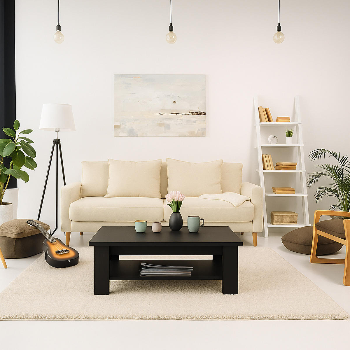 COUCHTISCH - Schwarz, Holzwerkstoff (50/100/43.5cm) - Relaxdays