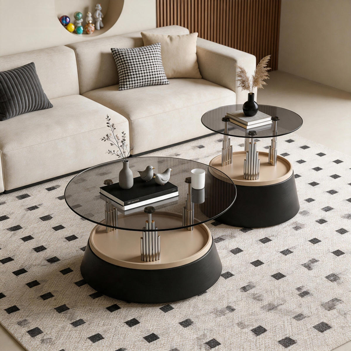 COUCHTISCH-SET DE-37352 2er-Set mit Glasplatte und Nesting-Design Schwarz - Schwarz, Metall (70/48/60cm) - ComfortXL