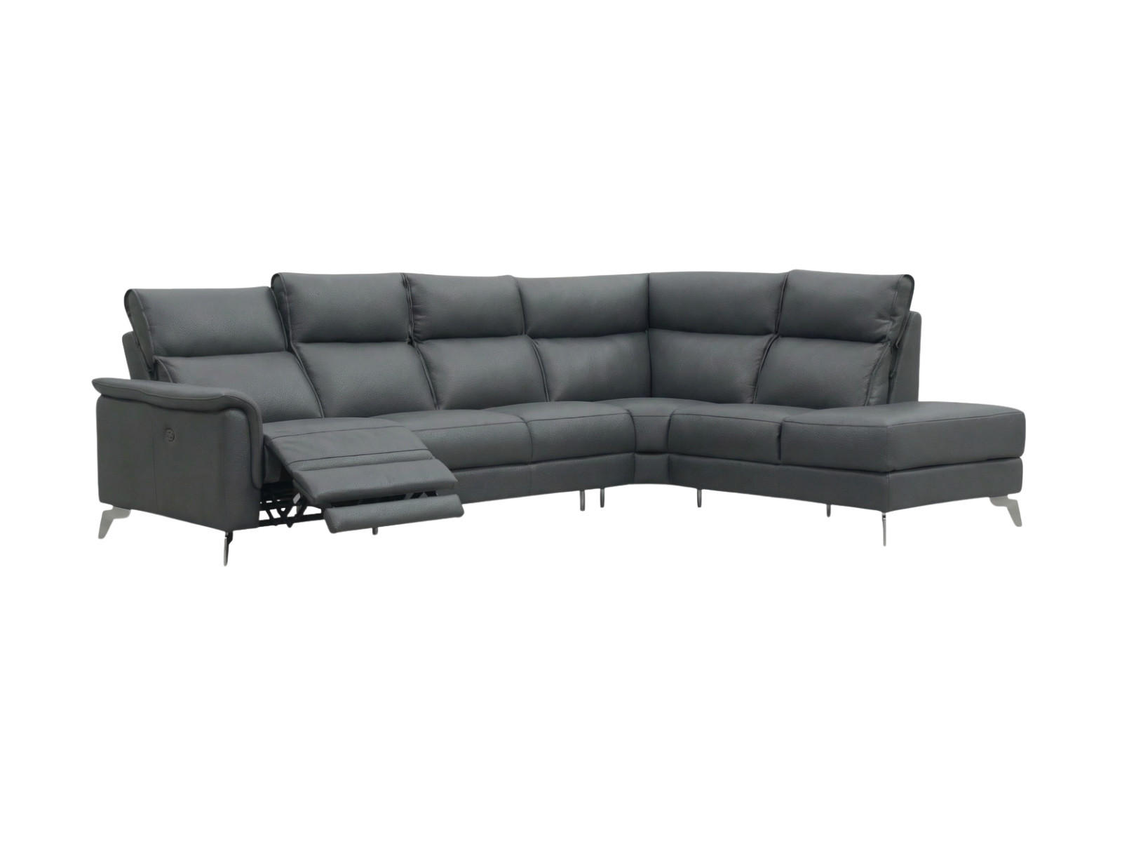 ECKSOFA Borea Echtleder mit 1 x Relaxfunktion Anthrazit - Anthrazit, Leder/Metall (310/220cm)