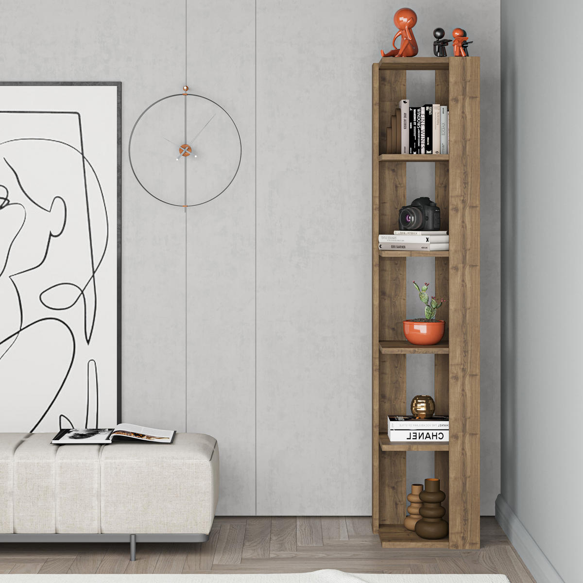 ECK BÜCHERREGAL Nati Dunkle Eiche 34/34/161 cm - Walnussfarben, Holzwerkstoff (34/160.8/34cm) - Decortie