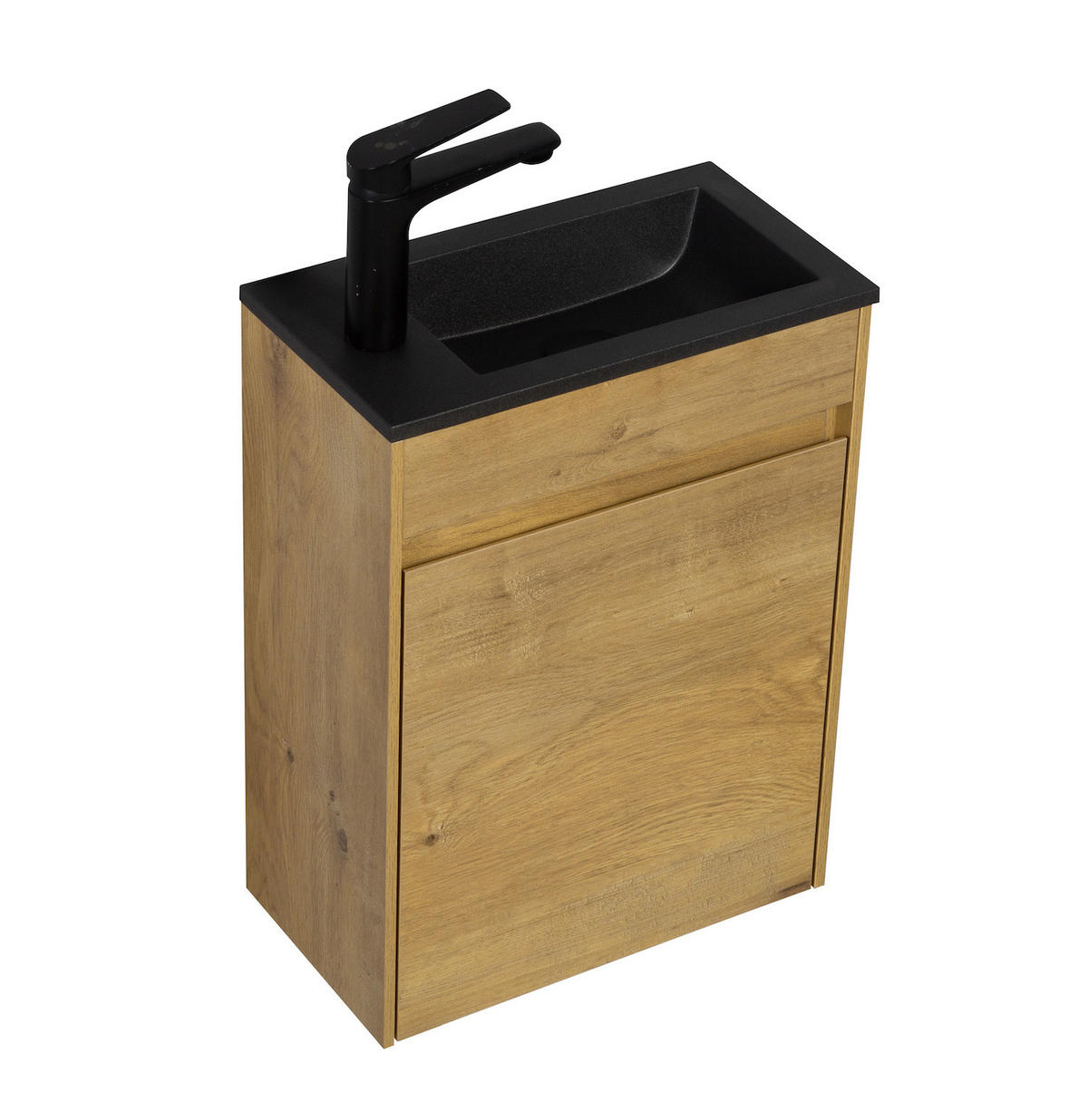 GÄSTE-WC-MÖBELSET Sinta 2 Teile Eiche - Schwarze Waschbecken - 40 x 22 x 54 cm - Eichefarben/Schwarz, Holz (40/54/22cm) - Badplaats