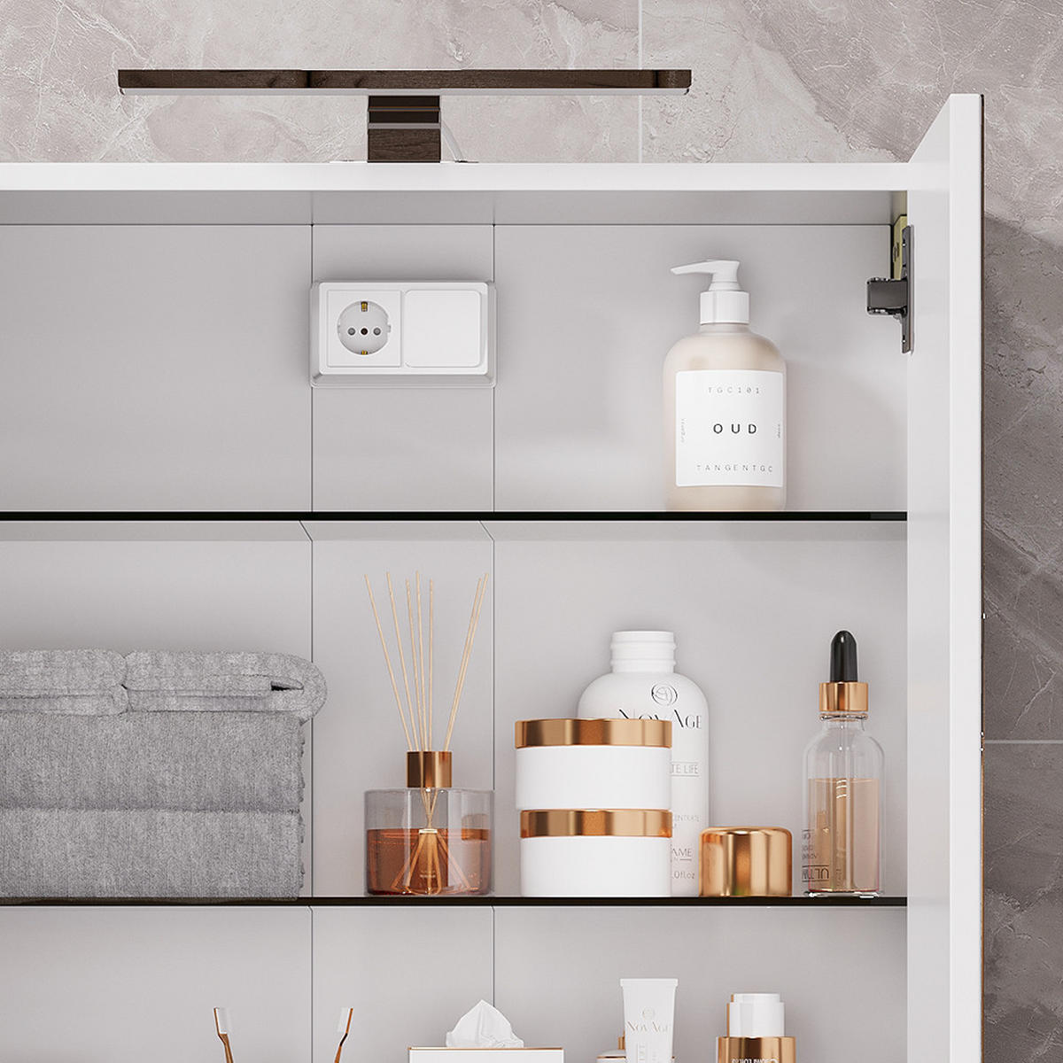 KÚPEĽŇOVÁ SKRINKA SO ZRKADLOM Lavio biely - biela, kompozitné drevo (60/60/20cm) - Vicco