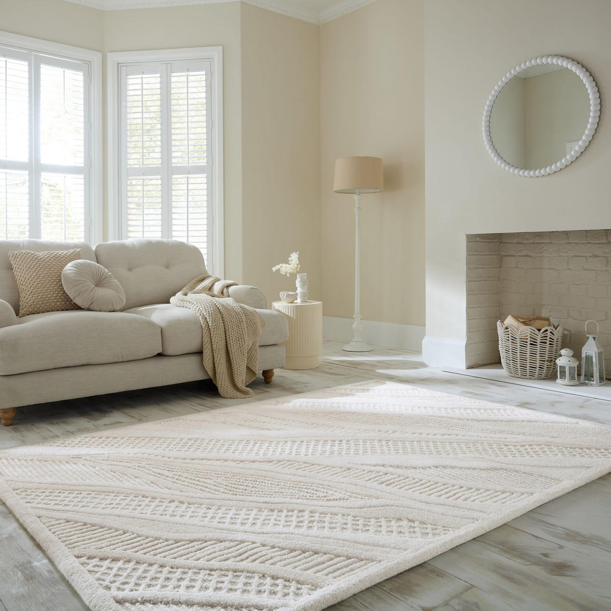 WOLLTEPPICH CARVE, abstrakt, aus Wolle, Weiß, 160 x 230 cm - Beige, Textil (160/230cm) - KADIMA DESIGN