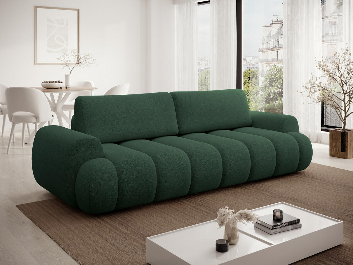SOFA 260 cm mit Schlaffunktion Puro, Bettkasten, Modern Design, Grün - Grün, Holz (263/81/110cm) - Emporius