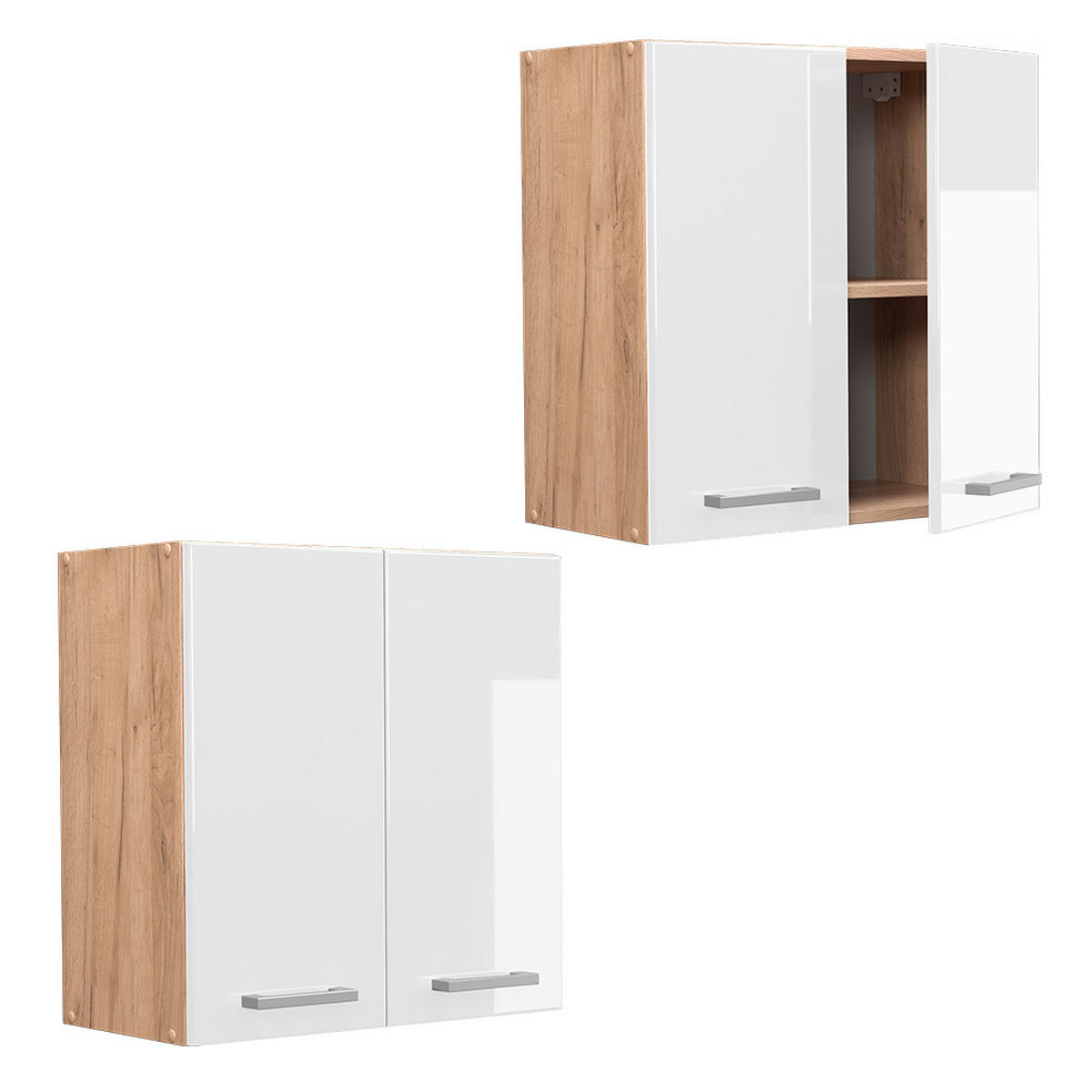 HÄNGESCHRANK R-Line Weiß Hochglanz 60 cm - Weiß Hochglanz/Eiche Wotan, Holzwerkstoff (60/60/31cm) - Vicco