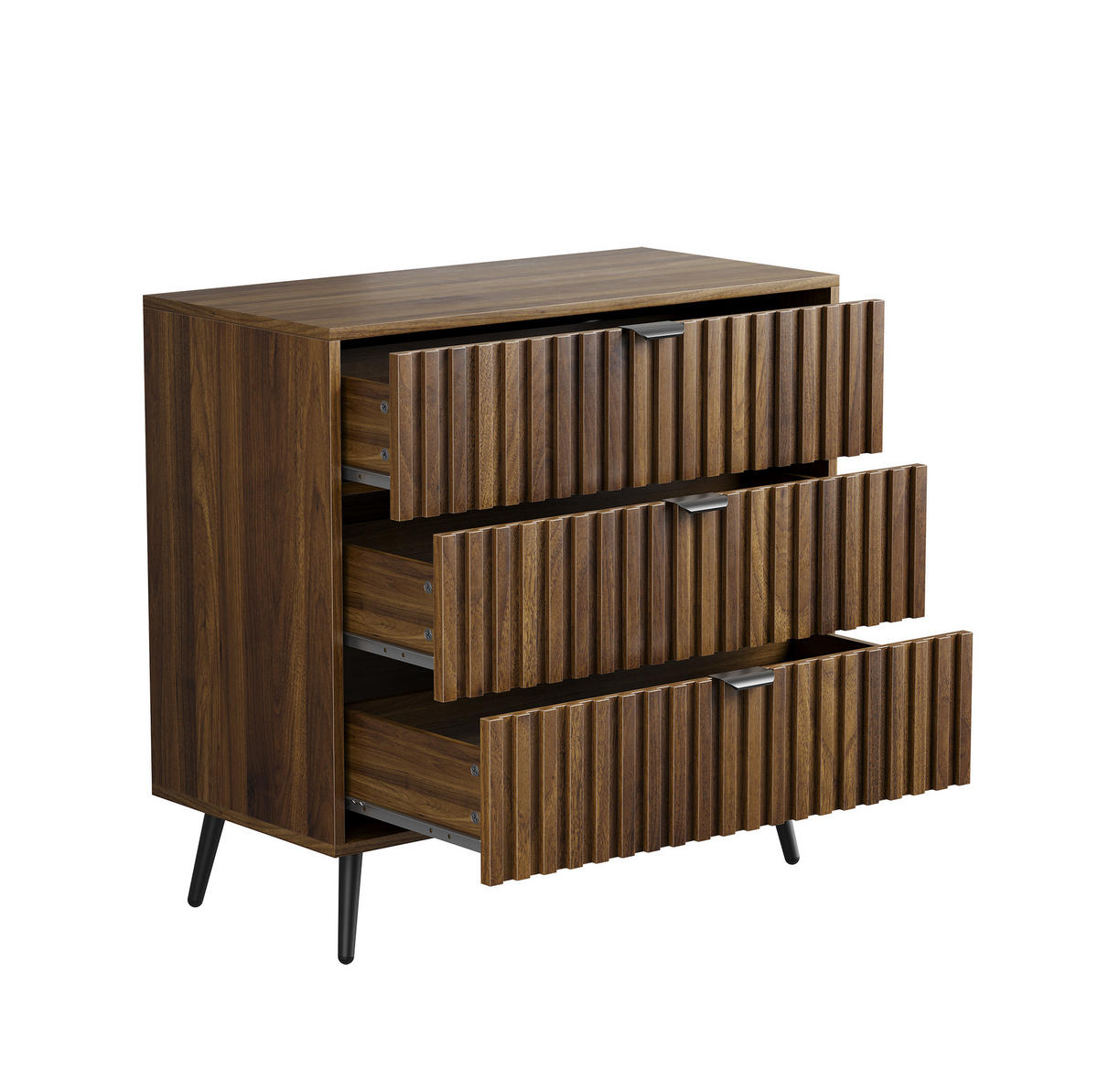 KOMMODE aus MDF 80x39x78 cm Walnussfarben mit 3 Schubladen und Metallbeinen - Walnussfarben, Holzwerkstoff (80/78/38cm) - IVMEU