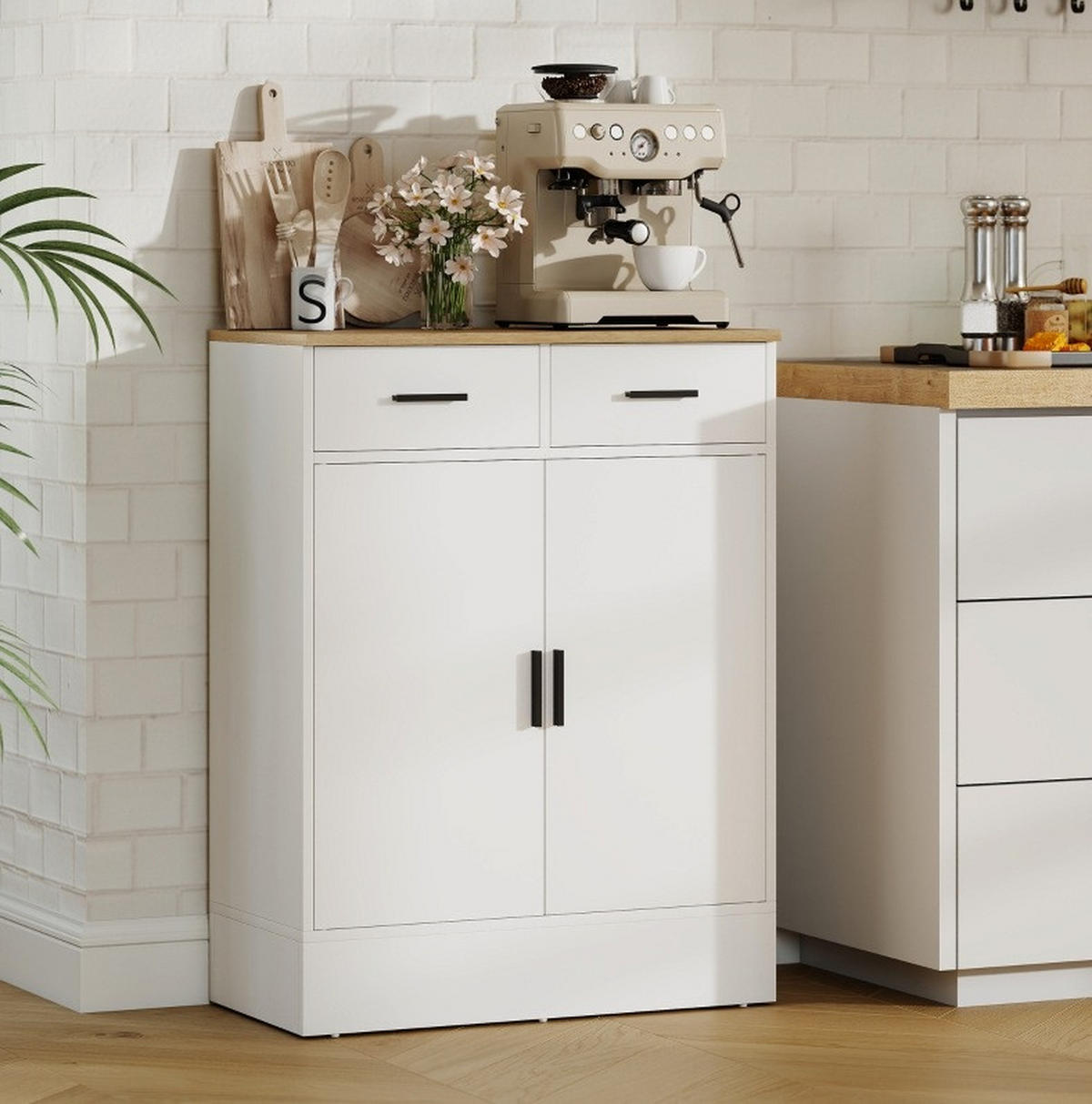 SIDEBOARD aus Holzwerkstoff 68,6x35x90,3 cm Weiß mit 2 Schubladen, verstellbarem Regal und viel Stauraum - Weiß, Holzwerkstoff (68.6/90.3/35cm) - Modfu