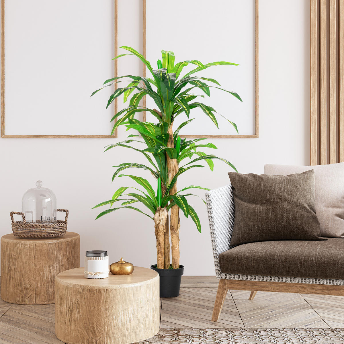 KUNSTPFLANZE, Künstliche Drachenbaum-Pflanze, 66 Moosblätter, für Garten & Büro, Ø20x160 cm, Grün - Multicolor, Kunststoff (160cm) - FORIOUS