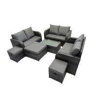 GARTENMÖBELGARNITUR mit KISSEN Polyrattan Dunkelgrau 9-Sitzer - Dunkelgrau/Grau, Glas/Kunststoff - Fimous