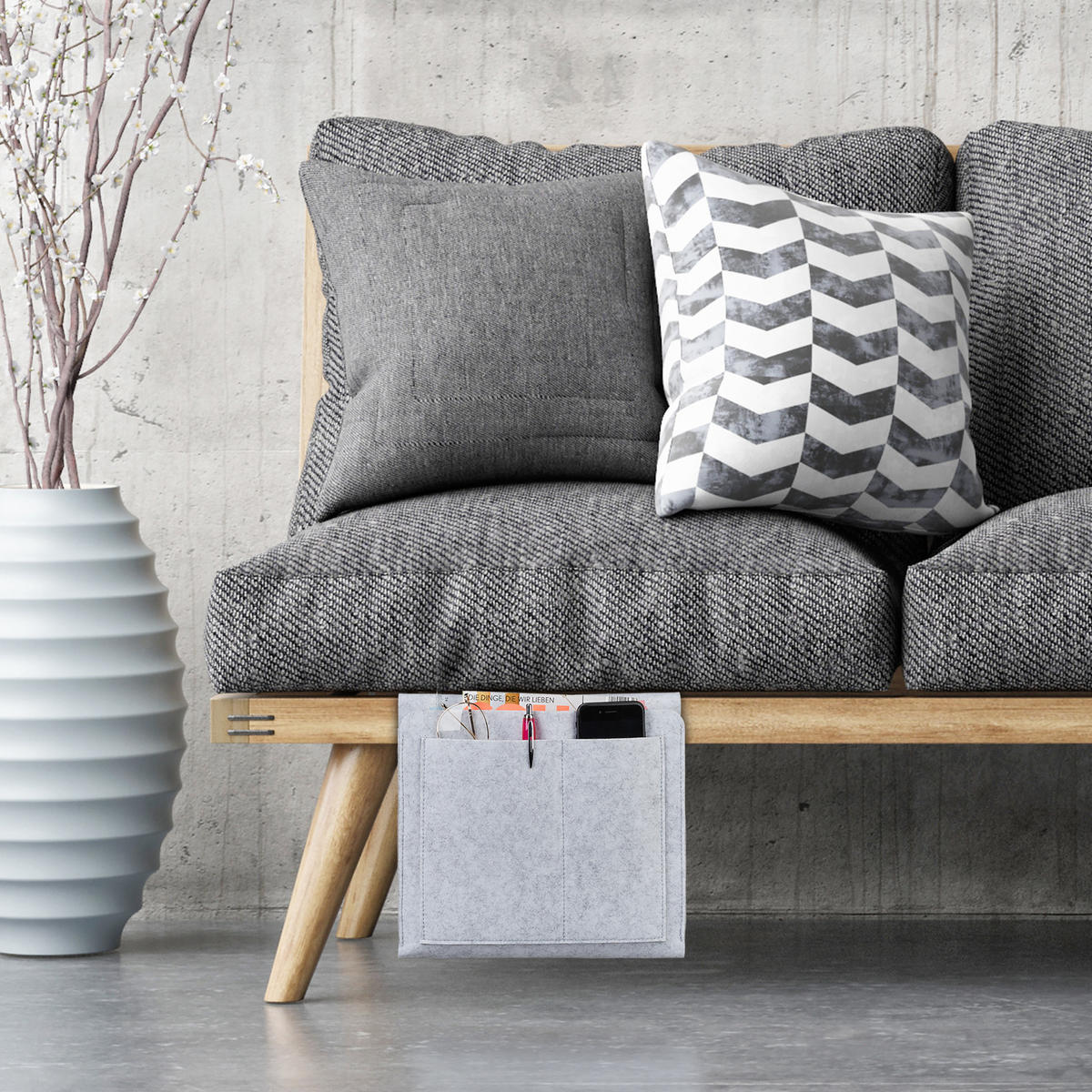 BETTTASCHE - Grau, Textil - Relaxdays