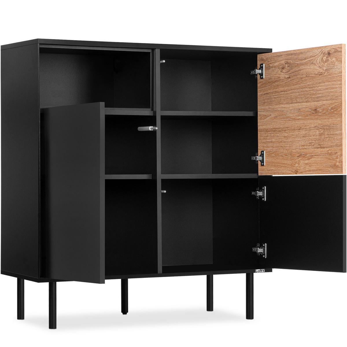 KOMMODE LOFTY Außenseiteneinlage, schwarz / Eiche natur - Eichefarben/Schwarz, Holzwerkstoff (102/109/41cm) - KONSIMO®