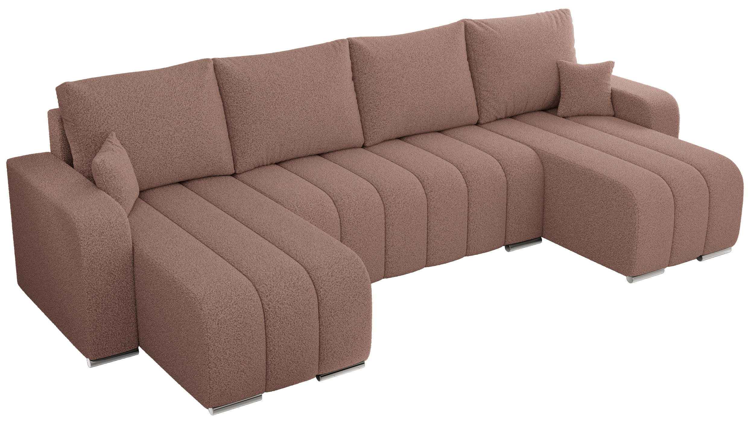 WOHNLANDSCHAFT KIRASSO U Rosa Boucle - Rosa/Grau, Textil/Metall (320/86/147cm) - MKS