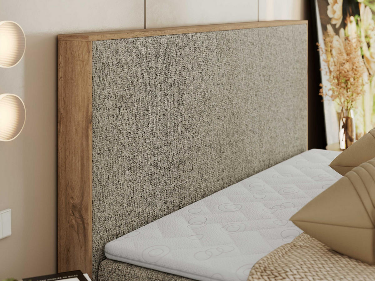 BOXBETT WOOD CLASSIC 180/200 - Dunkelbeige Strukture - H4 - Cappuccino, Textil (180/200cm) - MKS