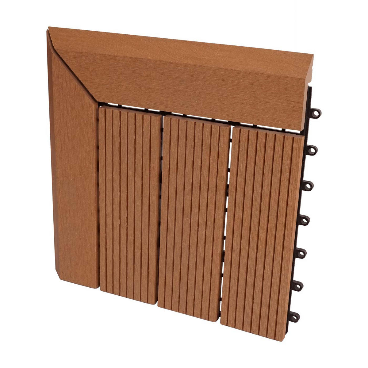 WPC ECK-BODENFLIESE + Abschluss 30x30cm links Teak linear - Teakfarben, Kunststoff (30/30/2cm) - BERLINLODGE
