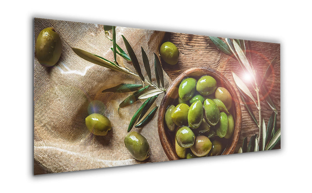 GLASBILD 125x50 cm Bild Küche Oliven - Braun, Glas (125/50cm) - artissimo