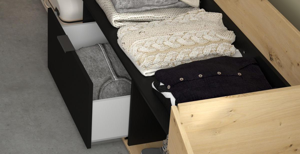 STAURAUMBETT Jugendzimmer Bett 140x200 hydraulischer Bettkasten - Schwarz/Naturfarben, Holz/Holzwerkstoff (140/200cm) - Parisot Meuble