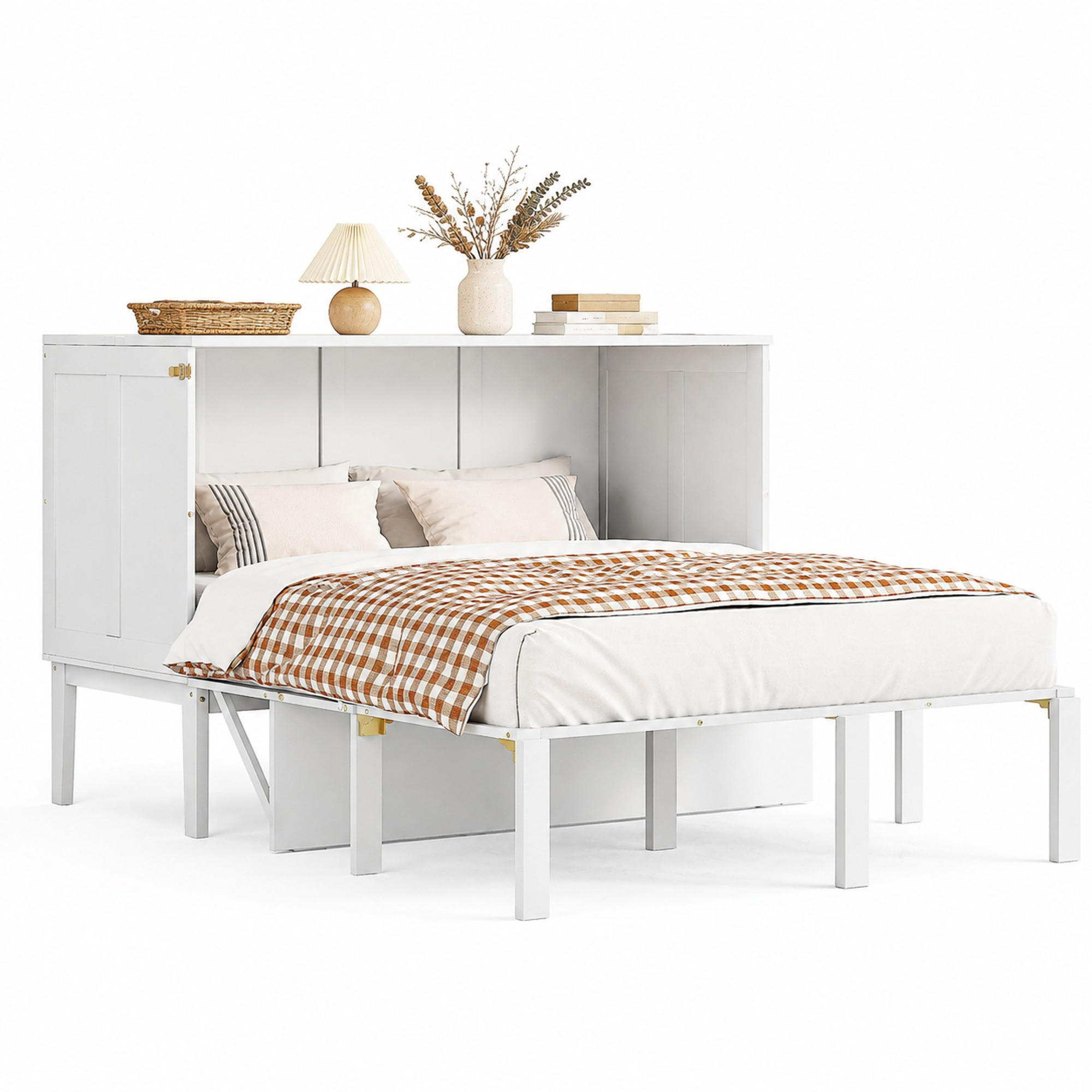 SCHRANKBETT 140/200 cm in Weiß mit Lattenrost und Stauraum - Weiß, Holz/Holzwerkstoff (140/200cm) - CHICFURN