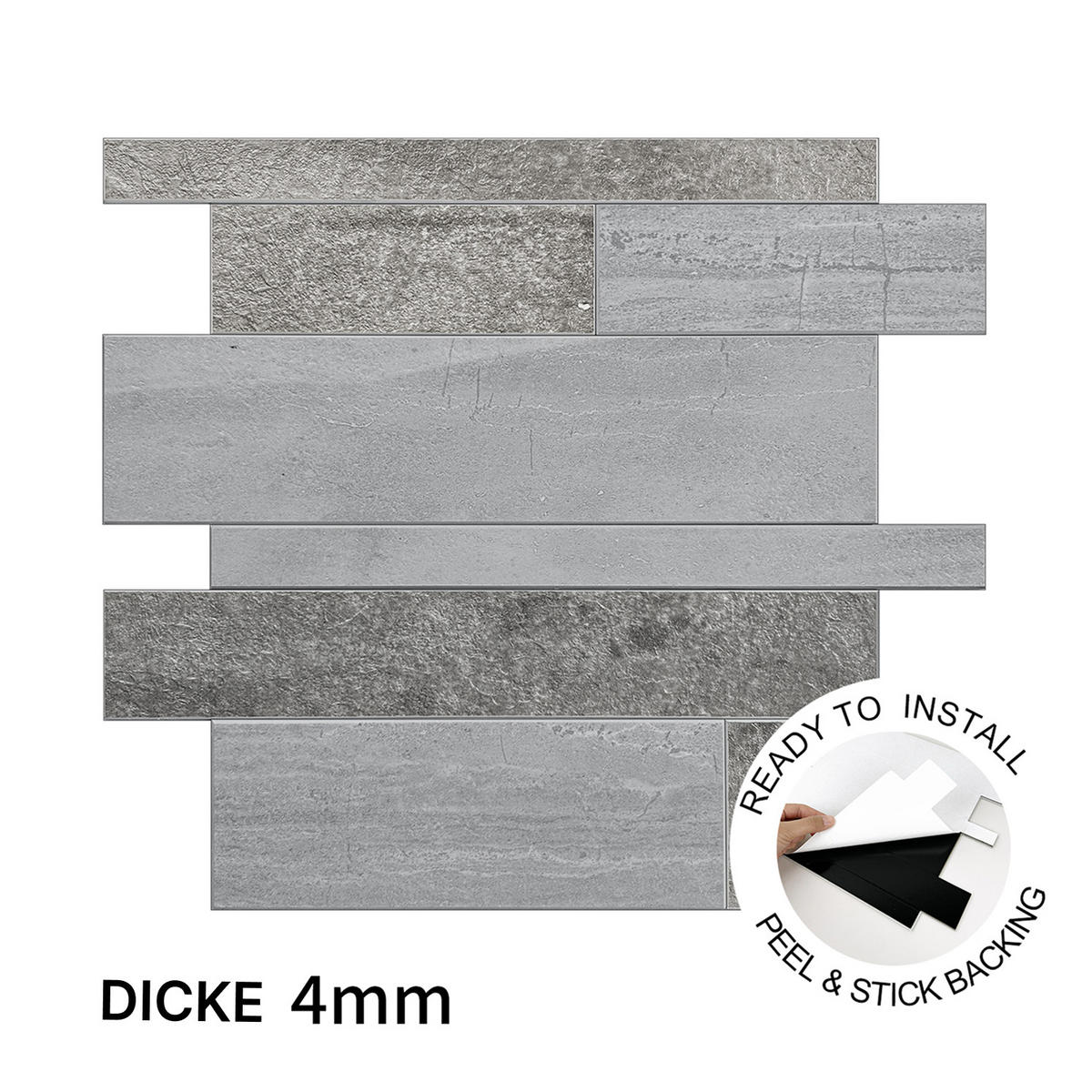 FLIESENAUFKLEBER 1 Stück 30,5 x 30,5 cm Selbstklebende Fliesen - Ribes Scala - Graphitfarben/Grau, Kunststoff (30.5/0.4/30.5cm) - Mazovia