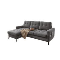 ECKSOFA mit Schlaffunktion und Bettkasten, Luxus-Mikrofaser - Dunkelgrau/Schwarz, Textil/Metall (230/150cm) - myHomelando
