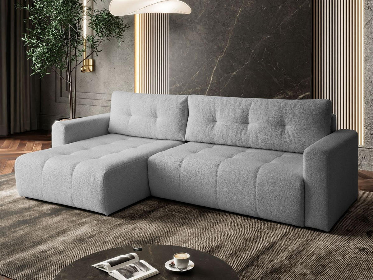ECKSOFA ASTON mit Schlaffunktion und Bettkasten - Grau, Textil (261/143cm) - Lookway