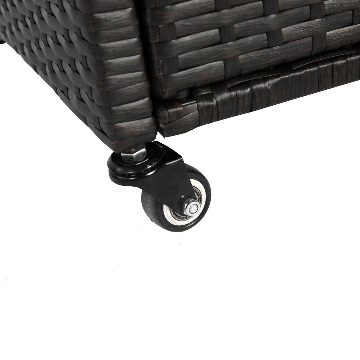 OUTDOOR-BARWAGEN 131 cm Schwarz Stahl & Rattan – Servierwagen mit Eisbehälter, Schrank & Lenkrollen - Schwarz, Metall (131/91/50cm) - Urban Meuble