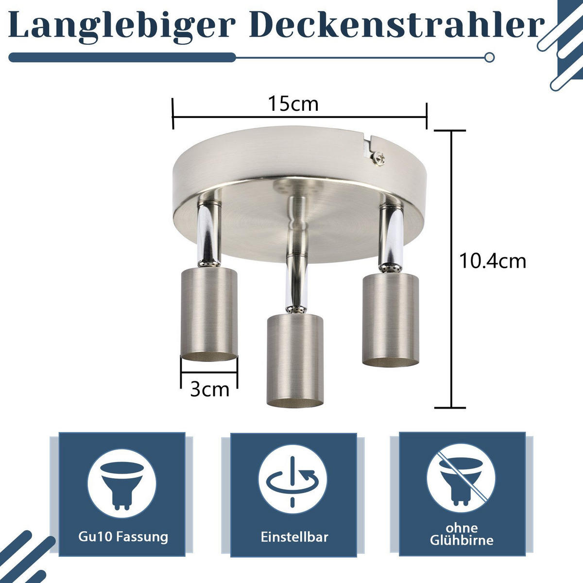 STRAHLER Bamberg 3-flammig 15/15/10.4 cm - Silberfarben, Metall (15/15/10.4cm) - Nettlife