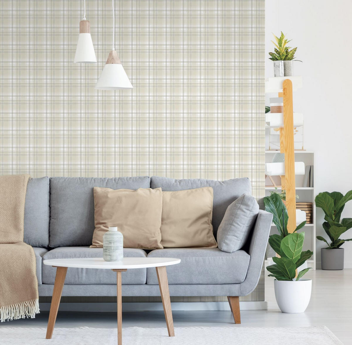 TAPETE Karomuster 53 cm x 10.05 m - Beige, Papier (53/1000cm) - Sanders & Sanders