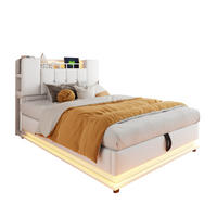 POLSTERBETT mit LED, USB und Stauraum 90x200 cm Beige - Beige, Metall (90/200cm) - Meubliv
