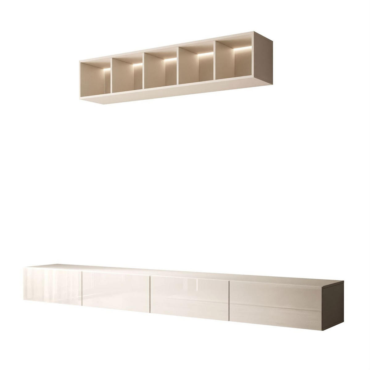 WOHNWAND CARMEN III, hängend mit offenem Regal. - Kaschmir, Holzwerkstoff (250/27/40cm) - Lookway